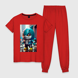 Пижама хлопковая женская Кроха-акулёныш - киберпанк - нейросеть, цвет: красный