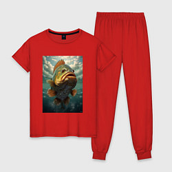 Пижама хлопковая женская Большая рыба карп, цвет: красный