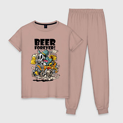 Пижама хлопковая женская Beer forever - motto, цвет: пыльно-розовый