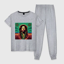 Пижама хлопковая женская Digital Art Bob Marley in the field, цвет: меланж
