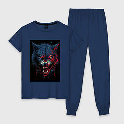 Пижама хлопковая женская Агрессивный злой волк, цвет: тёмно-синий