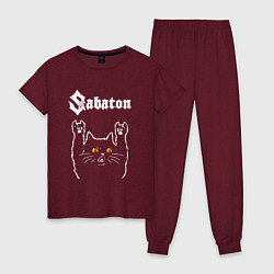 Пижама хлопковая женская Sabaton rock cat, цвет: меланж-бордовый