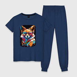 Пижама хлопковая женская Abstract Colorful Fox, цвет: тёмно-синий