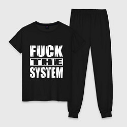 Пижама хлопковая женская SoD - f**k the system, цвет: черный