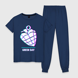 Пижама хлопковая женская Green Day glitch rock, цвет: тёмно-синий