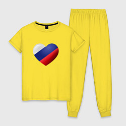 Пижама хлопковая женская Флаг России в сердце, цвет: желтый