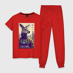 Пижама хлопковая женская Kangaroo - cyberpunk - neural network, цвет: красный