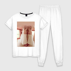 Пижама хлопковая женская Lisa из Blackpink, цвет: белый