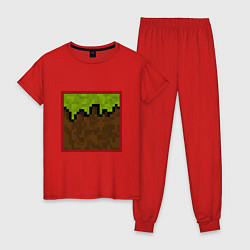 Пижама хлопковая женская Блок земли майнкрафта, цвет: красный