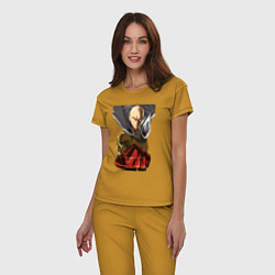 Пижама хлопковая женская Saitama fist, цвет: горчичный — фото 2