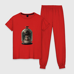 Пижама хлопковая женская Девочка в цветах в сосуде, цвет: красный