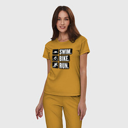 Пижама хлопковая женская Swim bike run, цвет: горчичный — фото 2