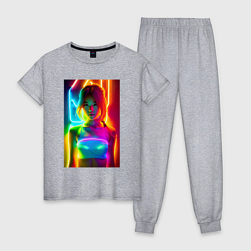 Женская пижама Japanese girl - neon glow - neural network / Меланж – фото 1