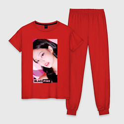 Пижама хлопковая женская Дженни из блэкпинк, цвет: красный