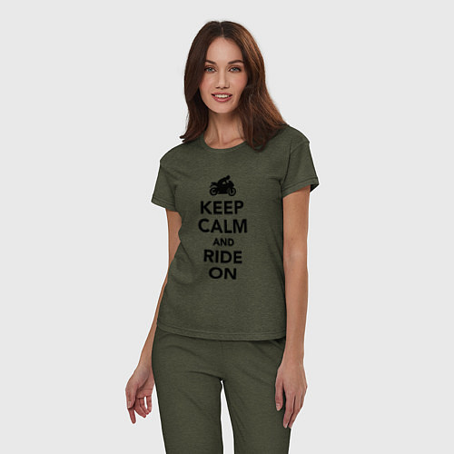 Женская пижама Keep calm and ride on / Меланж-хаки – фото 3