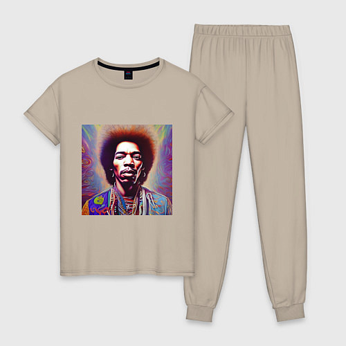 Женская пижама Jimi Hendrix digital glitch art / Миндальный – фото 1