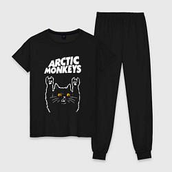 Пижама хлопковая женская Arctic Monkeys rock cat, цвет: черный
