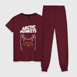 Пижама хлопковая женская Arctic Monkeys rock cat, цвет: меланж-бордовый