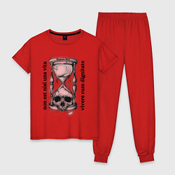 Пижама хлопковая женская Песочные часы с черепом, цвет: красный