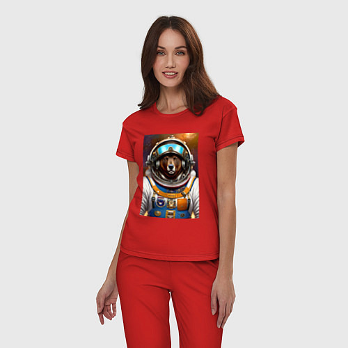 Женская пижама Bear cool astronaut - neural network / Красный – фото 3