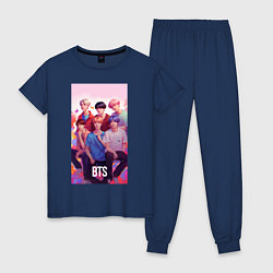 Пижама хлопковая женская BTS art anime style, цвет: тёмно-синий