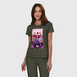 Пижама хлопковая женская BTS art anime style, цвет: меланж-хаки — фото 2
