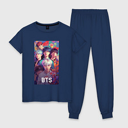 Пижама хлопковая женская BTS anime kpop, цвет: тёмно-синий
