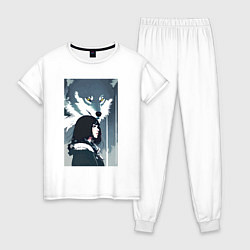 Пижама хлопковая женская Девушка под защитой волка - нейросеть - аниме, цвет: белый