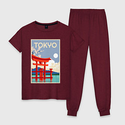 Пижама хлопковая женская Tokyo - japan, цвет: меланж-бордовый