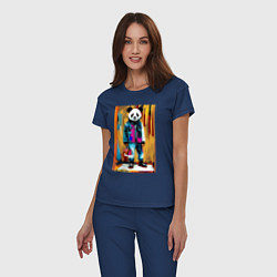 Пижама хлопковая женская Funny panda - pop art, цвет: тёмно-синий — фото 2