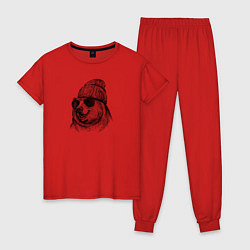 Пижама хлопковая женская Медведь в шапке, цвет: красный