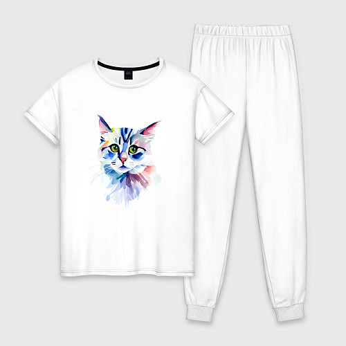 Женская пижама Акварельный волшебный котик / Белый – фото 1