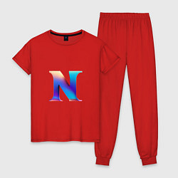 Пижама хлопковая женская Буква N градиент - нейросеть, цвет: красный