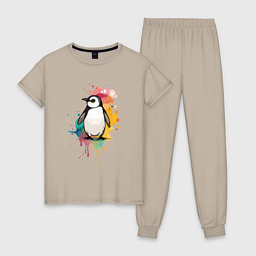 Женская пижама Красочный пингвин / Миндальный – фото 1