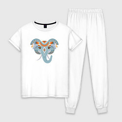 Пижама хлопковая женская Красочный слон, цвет: белый