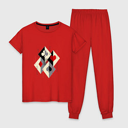 Пижама хлопковая женская Масти игральных карт: пики трефы бубны и червы, цвет: красный