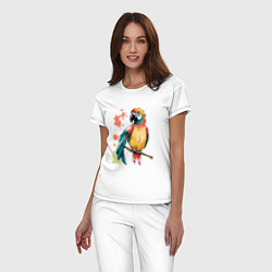 Пижама хлопковая женская Попугай в брызгах краски, цвет: белый — фото 2