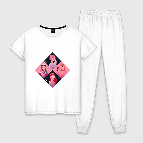 Женская пижама Сгруппированные арты участниц Блэк Пинк / Белый – фото 1