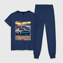 Пижама хлопковая женская Авто Додж Челленджер, цвет: тёмно-синий