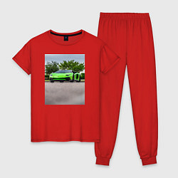 Пижама хлопковая женская Спорткар на трассе, цвет: красный