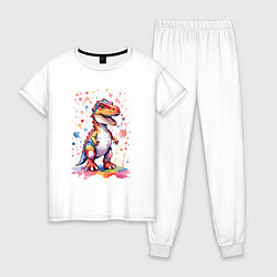 Пижама хлопковая женская Милый детеныш тиранозавра, цвет: белый