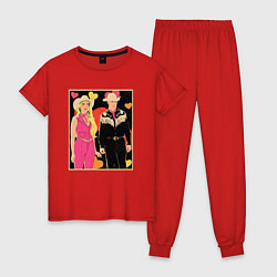 Пижама хлопковая женская Ковбои Барби и Кен, цвет: красный