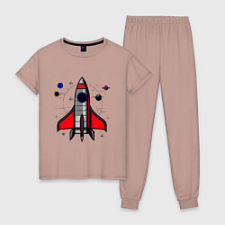 Пижама хлопковая женская Ракета на взлете, цвет: пыльно-розовый
