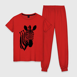 Пижама хлопковая женская Зебра смотрит, цвет: красный