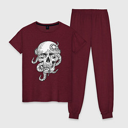 Пижама хлопковая женская Skull octopus, цвет: меланж-бордовый