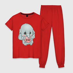 Пижама хлопковая женская Слоник с сердцем, цвет: красный