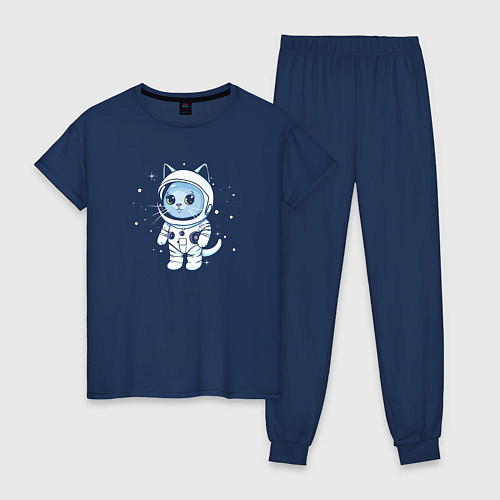 Женская пижама Котик в космосе / Тёмно-синий – фото 1
