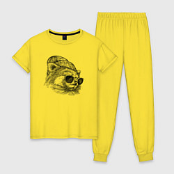 Пижама хлопковая женская Красная панда в шапке, цвет: желтый