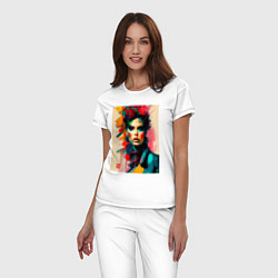 Пижама хлопковая женская МоМо - женщина в красном шарфе, цвет: белый — фото 2