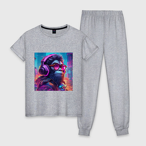 Женская пижама Обезьяна в наушниках и очках / Меланж – фото 1